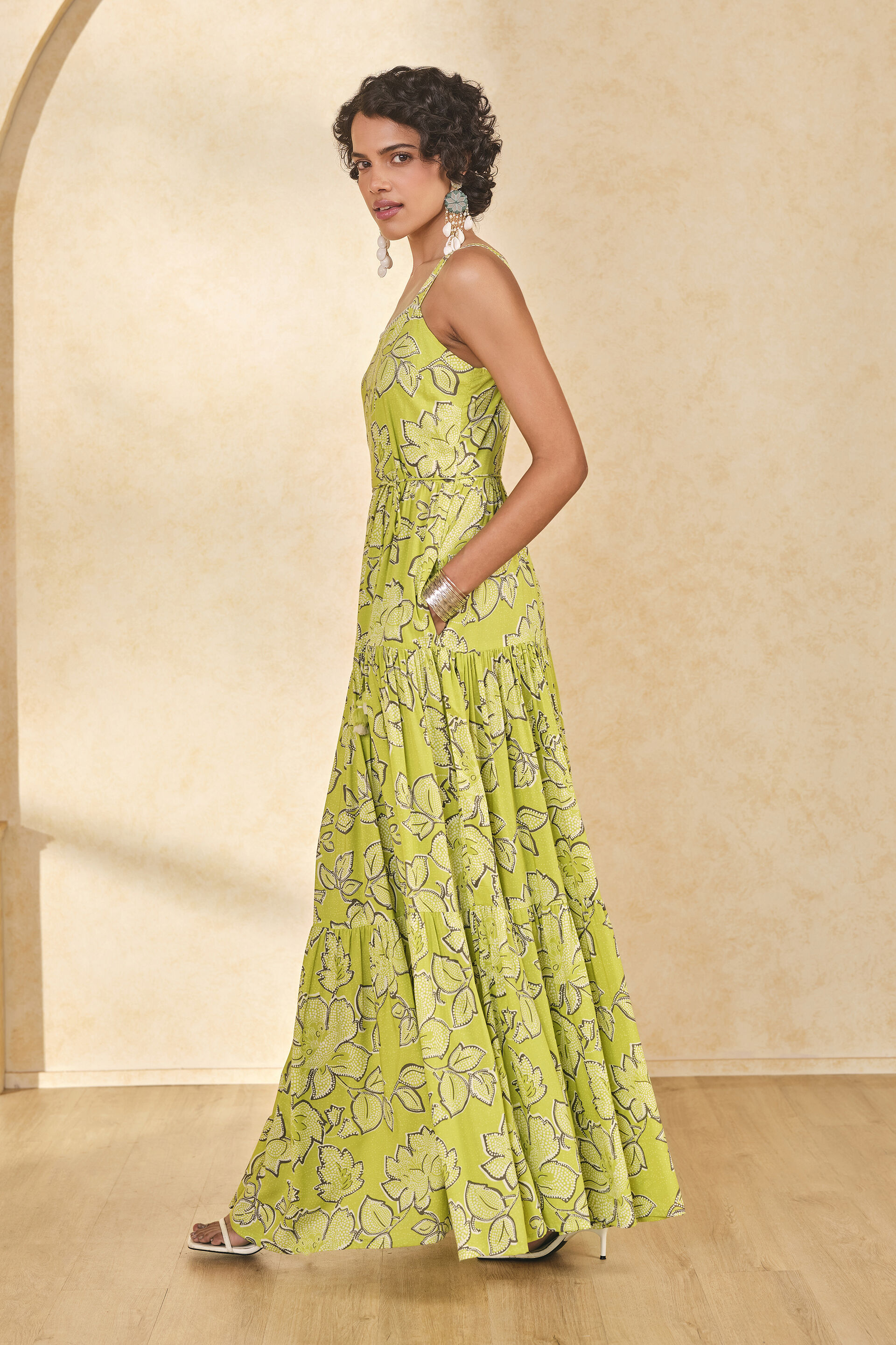 Guldasta Tiered Maxi Dress, Lime, image 2